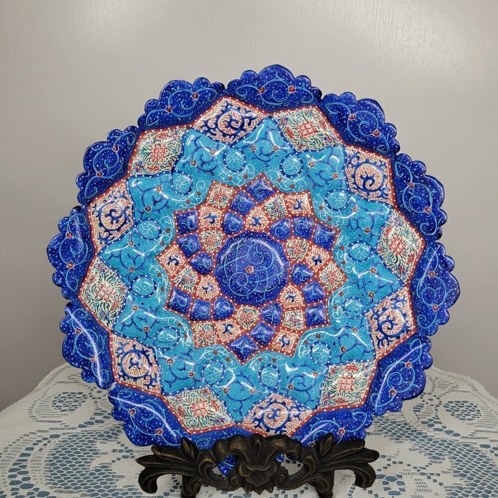 Traditional MinaKari Painted Handmade  Art Copper Enamel Plate Wall Hanging‎